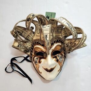 Venetian Jester Carnivale Masquerade Mask Marco's Shop Venezia Italy Cat Gold